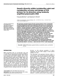 Genetic Diversity Within Lactobacillus Sakei and Primers for Its Detection