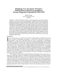 Mapping Terra Incognita: Women's Participation in Royal Geographical
