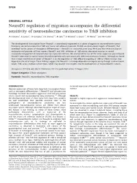 Neurod1 Regulation of Migration Accompanies the Differential Sensitivity of Neuroendocrine Carcinomas to Trkb Inhibition