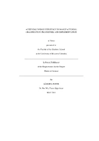 Achieving Energy Efficiency in Manufacturing: Organization, Procedures and Implementation