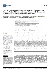 Natural Pans As an Important Surface Water Resource in the Cuvelai Basin—Metrics for Storage Volume Calculations and Identiﬁcation of Potential Augmentation Sites