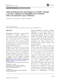Clinical Effectiveness and Impact on Insulin Therapy Cost After Addition of Dapagliﬂozin to Patients with Uncontrolled Type 2 Diabetes
