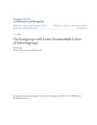 On Semigroups with Lower Semimodular Lattice of Subsemigroups Peter R
