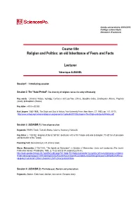 Course Title Religion and Politics: an Old Inheritance of Fears and Facts