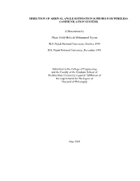Direction of Arrival Angle Estimation Schemes for Wireless Communication Systems