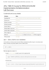 Vpro-1085-R Course for RHV/Ovirt/OLVM Implementation & Administration Lab Exercises