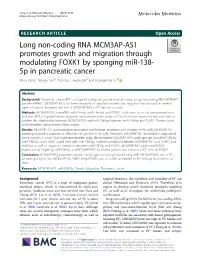 Long Non-Coding RNA MCM3AP-AS1 Promotes Growth and Migration