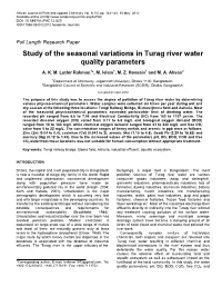 Study of the Seasonal Variations in Turag River Water Quality Parameters