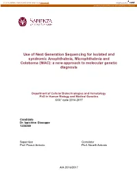 Use of Next Generation Sequencing for Isolated and Syndromic Anophthalmia, Microphthalmia and Coloboma (MAC): a New Approach to Molecular Genetic Diagnosis