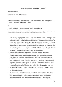 Eudy Simelane Memorial Lecture , Thursday 07