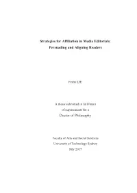 Strategies for Affiliation in Media Editorials: Persuading and Aligning Readers