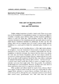 The Art of Translation and the Art of Editing