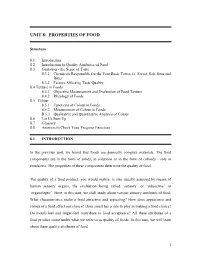 Unit 8: Properties of Food