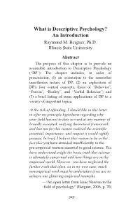 What Is Descriptive Psychology? an Introduction Raymond M