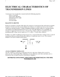 Electrical Characteristics of Transmission Lines