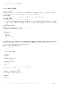 Java Static Keyword