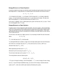 Energy Balances on Closed Systems Energy Balances on Open Systems