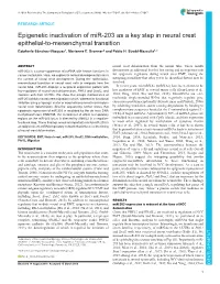 Epigenetic Inactivation of Mir-203 As a Key Step in Neural Crest Epithelial-To-Mesenchymal Transition Estefanıasá ́Nchez-Vásquez1, Marianne E