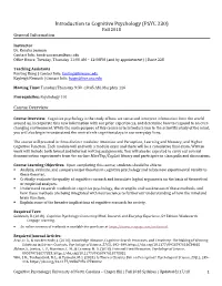 Introduction to Cognitive Psychology (PSYC 230) Fall 2018 General Information