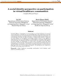 A Social Identity Perspective on Participation in Virtual Healthcare Communities Completed Research Paper