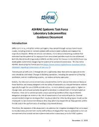 ASHRAE Epidemic Task Force Laboratory Subcommittee Guidance Document