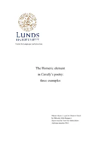 The Homeric Element in Cavafy's Poetry