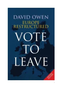 Europe Restructured: Vote to Leave