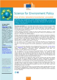 Four of Nine 'Planetary Boundaries' Exceeded