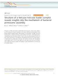 Helicase Loader Complex Reveals Insights Into the Mechanism of Bacterial Primosome Assembly