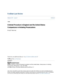 Criminal Procedure in England and the United States: Comparisons in Initiating Prosecutions