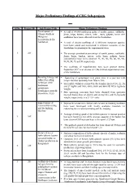 Major Preliminary Findings of CRG Sub-Projects