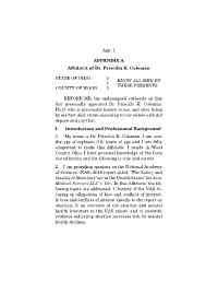 App. 1 APPENDIX a Affidavit of Dr. Priscilla K. Coleman STATE of OHIO COUNTY of WOOD § § § KNOW ALL MEN by THESE PRESENTS