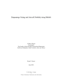 Empennage Sizing and Aircraft Stability Using Matlab