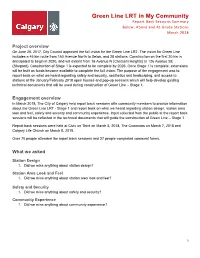 Green Line LRT in My Community Report Back Sessions Summary Below, Above and At-Grade Stations March 2018