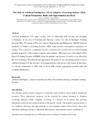 The Role of Artificial Intelligence (AI) in Adaptive Elearning System (AES) Content Formation: Risks and Opportunities Involved