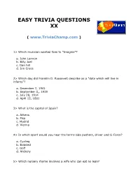 Easy Trivia Questions Xx
