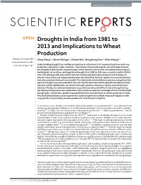 Droughts in India from 1981 to 2013 and Implications to Wheat Production