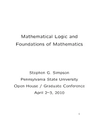 Mathematical Logic and Foundations of Mathematics