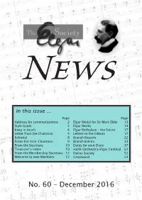 No. 60 – December 2016 Address for Communications