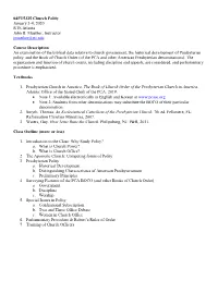 04PT5325 Church Polity January 3-4, 2020 RTS Atlanta John R. Muether, Instructor Jmuether@Rts.Edu