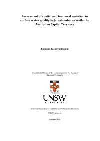 Assessment of Spatial and Temporal Variation in Surface Water Quality in Jerrabomberra Wetlands, Australian Capital Territory