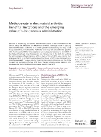 Methotrexate in Rheumatoid Arthritis: Benefits, Limitations and the Emerging Value of Subcutaneous Administration