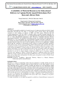 Availability of Material Resources for Educational Delivery in Captain Elechi Amadi Polytechnics Port Harcourt, Rivers State