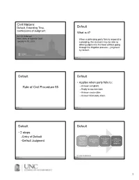 Civil Matters: Default Default Rule of Civil Procedure 55 Default Default • 2 Steps Default
