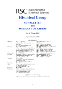 Historical Group NEWSLETTER and SUMMARY of PAPERS
