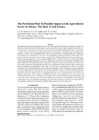 The Petroleum Find: Its Possible Impact on the Agricultural Sector In