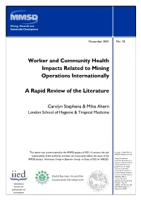 Worker and Community Health Impacts Related to Mining Operations Internationally