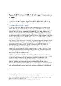 Appendix 1 Overview of RES Electricity Support Mechanisms in the EU Overview of RES Electricity Support Mechanisms in the EU
