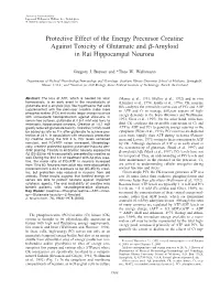 Protective Effect of the Energy Precursor Creatine Against Toxicity of Glutamate and ␤-Amyloid in Rat Hippocampal Neurons