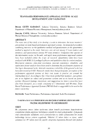 Team Based Performance Appraisal Systems: Scale Development and Validation